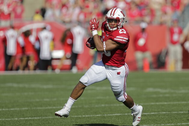 Wisconsin running back Jonathan Taylor runs against Maryland during the second half of an NCAA college football game Saturday, Oct. 21, 2017, in Madison, Wis. Wisconsin 38-14. (AP Photo/Andy Manis)