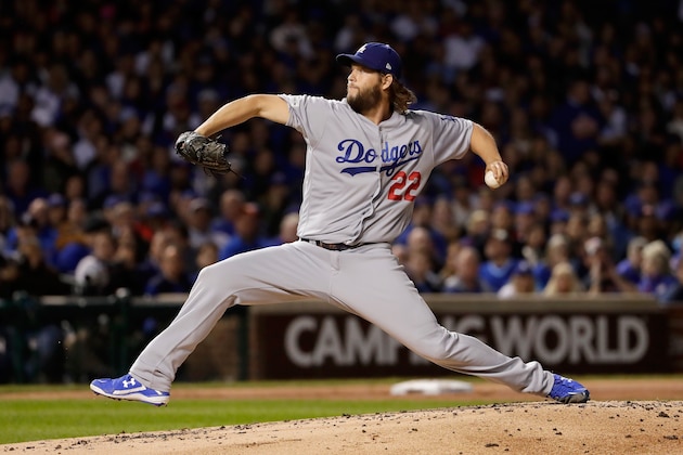 CHICAGO, IL - OCTOBER 19:  Clayton Kershaw #22 of the Los Angeles Dodgers pitches in the second inning against the Chicago Cubs during game five of the National League Championship Series at Wrigley Field on October 19, 2017 in Chicago, Illinois.  (Photo by Jamie Squire/Getty Images)