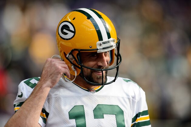 MINNEAPOLIS, MN - OCTOBER 15: Aaron Rodgers #12 of the Green Bay Packers looks on before the game against the Minnesota Vikings on October 15, 2017 at US Bank Stadium in Minneapolis, Minnesota. (Photo by Hannah Foslien/Getty Images)