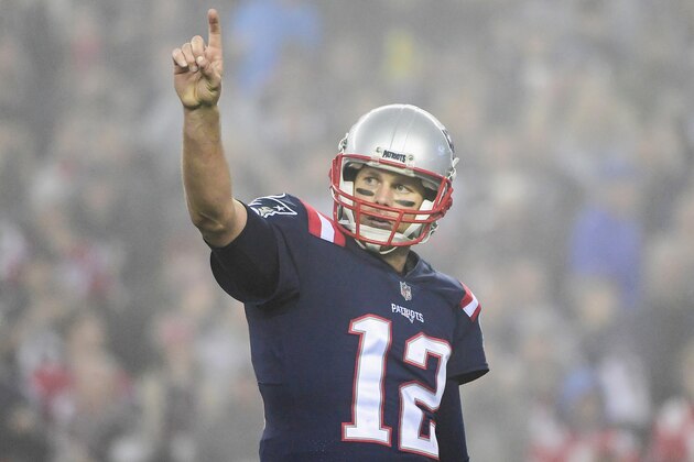FOXBORO, MA - OCTOBER 22:  Tom Brady #12 of the New England Patriots reacts during the third quarter of a game against the Atlanta Falcons at Gillette Stadium on October 22, 2017 in Foxboro, Massachusetts.  (Photo by Billie Weiss/Getty Images)