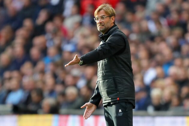 LONDON, ENGLAND - OCTOBER 22: Jurgen Klopp, Manager of Liverpool reacts during the Premier League match between Tottenham Hotspur and Liverpool at Wembley Stadium on October 22, 2017 in London, England.  (Photo by Richard Heathcote/Getty Images)