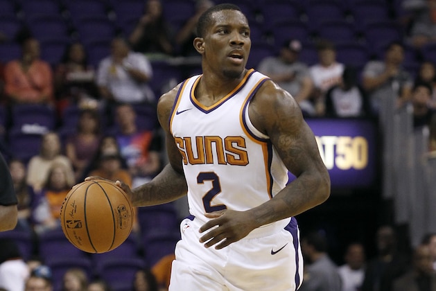 Phoenix Suns guard Eric Bledsoe moves the ball up-court during the first half of an NBA basketball exhibition game against Australia's Brisbane Bullets Friday, Oct. 13, 2017, in Phoenix. The Suns defeated the Bullets 114-93. (AP Photo/Ralph Freso)