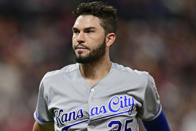 Kansas City Royals' Eric Hosmer walks in the sixth inning of a baseball game against the Cleveland Indians, Thursday, Sept. 14, 2017, in Cleveland. The Indians won 3-2. (AP Photo/David Dermer)