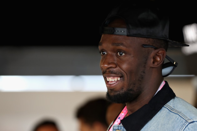 AUSTIN, TX - OCTOBER 22:  Sprinting legend Usain Bolt in the Mercedes F1 garage before the United States Formula One Grand Prix at Circuit of The Americas on October 22, 2017 in Austin, Texas.  (Photo by Mark Thompson/Getty Images)