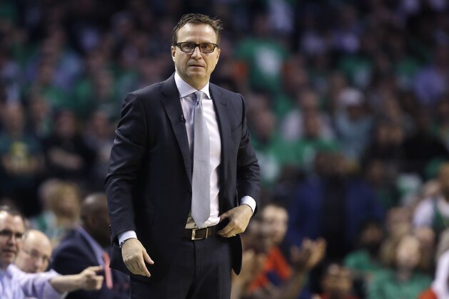 Washington Wizards head coach Scott Brooks during the first half of Game 7 of an NBA basketball second-round playoff series Boston, Monday, May 15, 2017. (AP Photo/Charles Krupa)