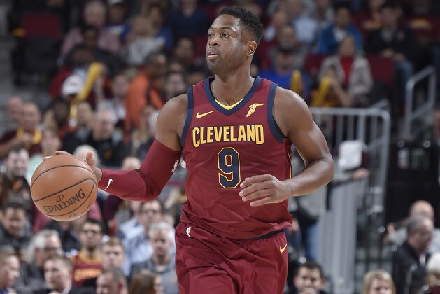 CLEVELAND, OH - OCTOBER 24:  Dwyane Wade #9 of the Cleveland Cavaliers handles the ball against the Chicago Bulls on October 24, 2017 at Quicken Loans Arena in Cleveland, Ohio.  NOTE TO USER: User expressly acknowledges and agrees that, by downloading and or using this Photograph, user is consenting to the terms and conditions of the Getty Images License Agreement. Mandatory Copyright Notice: Copyright 2017 NBAE (Photo by David Liam Kyle/NBAE via Getty Images)