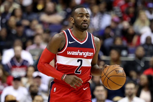 WASHINGTON, DC - OCTOBER 20: John Wall #2 of the Washington Wizards dribbles the ball against the Detroit Pistons at Capital One Arena on October 20, 2017 in Washington, DC. NOTE TO USER: User expressly acknowledges and agrees that, by downloading and or using this photograph, User is consenting to the terms and conditions of the Getty Images License Agreement. (Photo by Rob Carr/Getty Images)