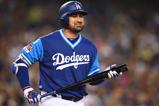 LOS ANGELES, CA - AUGUST 25: Adrian Gonzalez #23 of the Los Angeles Dodgers looks on during the game against the Milwaukee Brewers at Dodger Stadium on August 25, 2017 in Los Angeles, California. (Photo by Masterpress/Getty Images) LOS ANGELES, CA - AUGUST 25: Adrian Gonzalez #23 of the Los Angeles Dodgers looks on during the game against the Milwaukee Brewers at Dodger Stadium on August 25, 2017 in Los Angeles, California. (Photo by Masterpress/Getty Images)