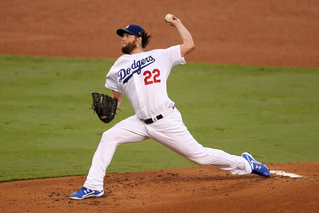 LOS ANGELES, CA - OCTOBER 24:  Clayton Kershaw #22 of the Los Angeles Dodgers pitches during the third inning against the Houston Astros in game one of the 2017 World Series at Dodger Stadium on October 24, 2017 in Los Angeles, California.  (Photo by Christian Petersen/Getty Images)