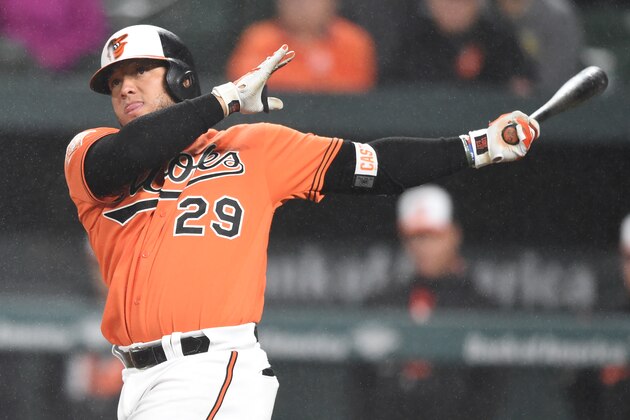 BALTIMORE, MD - SEPTEMBER 02:  Welington Castillo #29 of the Baltimore Orioles takes a swing during a baseball game against the Toronto Blue Jays at Oriole Park at Camden Yards on September 2, 2017 in Baltimore, Maryland.  The Blue Jays won 7-2.  (Photo by Mitchell Layton/Getty Images)