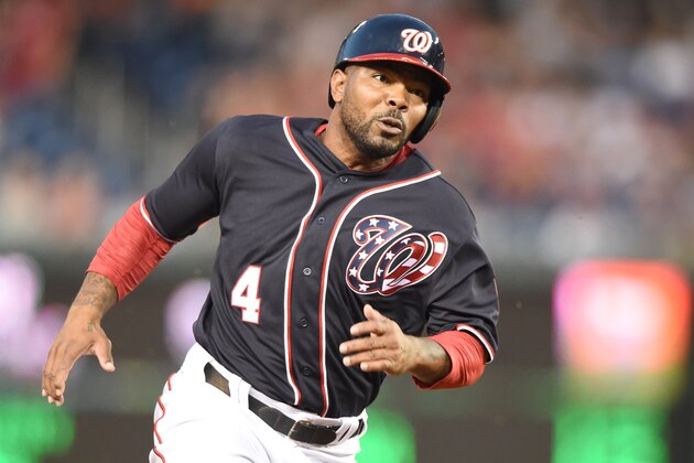WASHINGTON, DC - SEPTEMBER 08:  Howie Kendrick #4 of the Washington Nationals runs to third base during a baseball game against the Philadelphia Phillies at Nationals Park on September 8, 2017 in Washington, DC.  The Nationals won 11-10.  (Photo by Mitchell Layton/Getty Images)