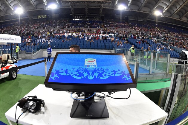 ROME, ITALY - AUGUST 26:  New VAR System prior the Serie A match between AS Roma and FC Internazionale at Stadio Olimpico on August 26, 2017 in Rome, Italy.  (Photo by Giuseppe Bellini/Getty Images)