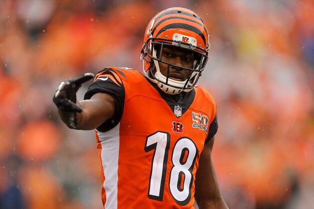 CINCINNATI, OH - OCTOBER 08:  A.J. Green #18 of the Cincinnati Bengals reacts against the Buffalo Bills at Paul Brown Stadium on October 8, 2017 in Cincinnati, Ohio.  (Photo by Michael Reaves/Getty Images)