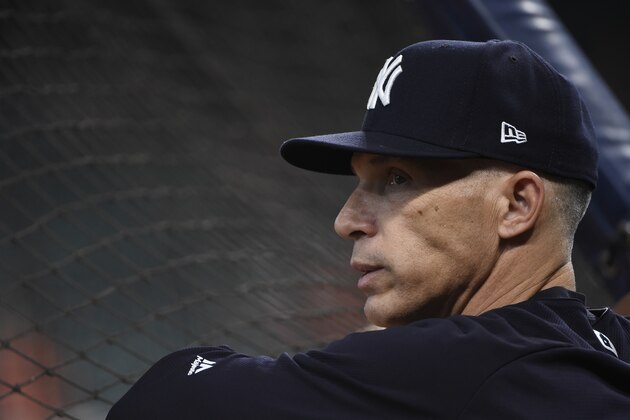 New York Yankees manager Joe Girardi watches batting practice before Game 7 of the American League Championship Series baseball game against the Houston Astros Saturday, Oct. 21, 2017, in Houston. (AP Photo/Eric Christian Smith)