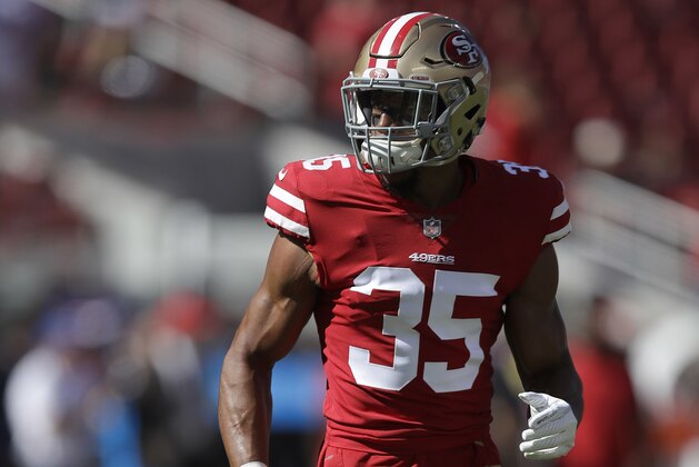 San Francisco 49ers safety Eric Reid (35) warms up before an NFL football game against the Dallas Cowboys in Santa Clara, Calif., Sunday, Oct. 22, 2017. (AP Photo/Marcio Jose Sanchez)