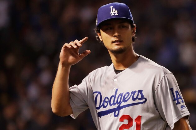 CHICAGO, IL - OCTOBER 17:  Yu Darvish #21 of the Los Angeles Dodgers walks off the field after the third inning against the Chicago Cubs during game three of the National League Championship Series at Wrigley Field on October 17, 2017 in Chicago, Illinois.  (Photo by Jamie Squire/Getty Images)