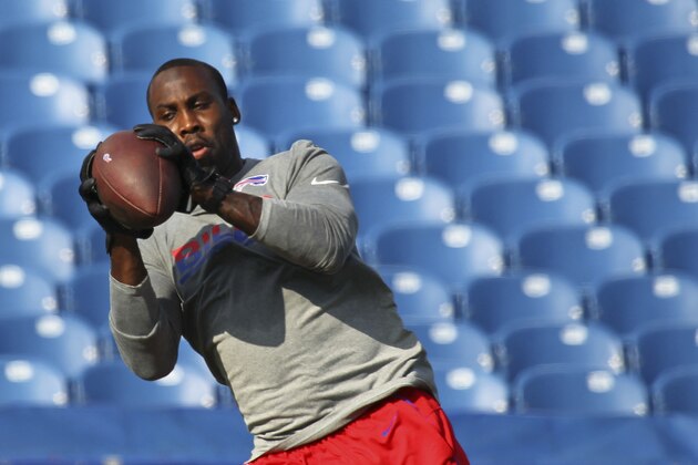 FILE - In this Thursday, Aug. 10, 2017 file photo, Buffalo Bills' Anquan Boldin warms up before a preseason NFL football game against the Minnesota Vikings in Orchard Park, N.Y. A person with direct knowledge of the decision has confirmed to The Associated Press that the Buffalo Bills have granted retired receiver Anquan Boldin permission to explore the possibility of being traded to another team. The person spoke on the condition of anonymity on Thursday, Oct. 26, 2017 because the Bills and Boldin have not revealed this information. (AP Photo/Jeffrey T. Barnes, File)
