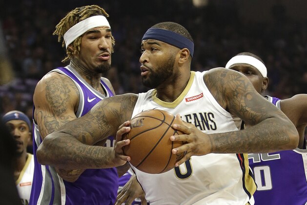 New Orleans Pelicans forward DeMarcus Cousins, right, goes to the basket against Sacramento Kings center Willie Cauley-Stein during the first quarter of an NBA basketball game Thursday, Oct. 26, 2017, in Sacramento, Calif. (AP Photo/Rich Pedroncelli) New Orleans Pelicans forward DeMarcus Cousins, right, goes to the basket against Sacramento Kings center Willie Cauley-Stein during the first quarter of an NBA basketball game Thursday, Oct. 26, 2017, in Sacramento, Calif. (AP Photo/Rich Pedroncelli)