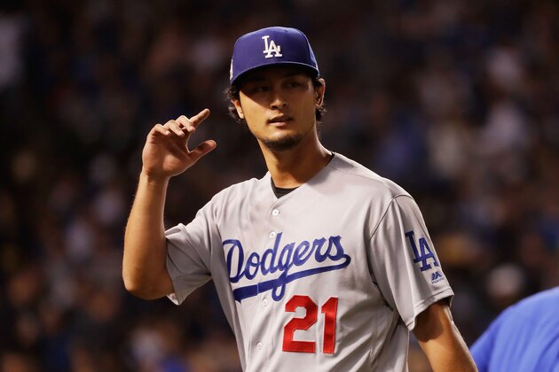 CHICAGO, IL - OCTOBER 17:  Yu Darvish #21 of the Los Angeles Dodgers walks off the field after the third inning against the Chicago Cubs during game three of the National League Championship Series at Wrigley Field on October 17, 2017 in Chicago, Illinois.  (Photo by Jamie Squire/Getty Images)