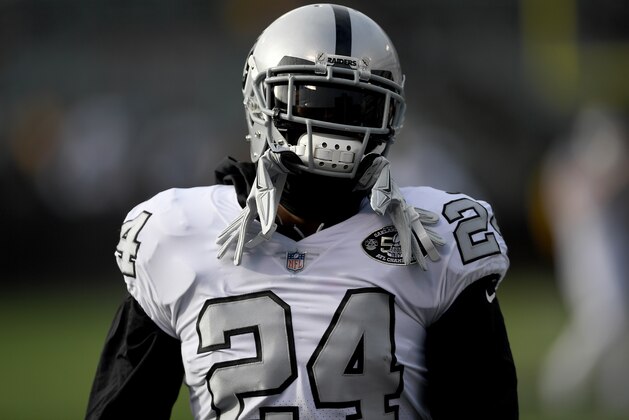 OAKLAND, CA - OCTOBER 19:  Marshawn Lynch #24 of the Oakland Raiders looks on during pregame warm ups prior to playing the Kansas City Chiefs in an NFL football game at Oakland-Alameda County Coliseum on October 19, 2017 in Oakland, California.  (Photo by Thearon W. Henderson/Getty Images)