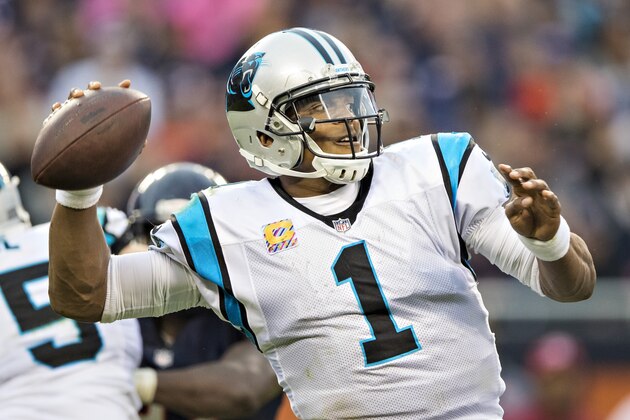 CHICAGO, IL - OCTOBER 22: Cam Newton #1 of the Carolina Panthers throws a pass during a game against the Chicago Bears at Soldier Field on October 22, 2017 in Chicago, Illinois. The Bears defeated the Panthers 17-3. (Photo by Wesley Hitt/Getty Images) CHICAGO, IL - OCTOBER 22: Cam Newton #1 of the Carolina Panthers throws a pass during a game against the Chicago Bears at Soldier Field on October 22, 2017 in Chicago, Illinois. The Bears defeated the Panthers 17-3. (Photo by Wesley Hitt/Getty Images)