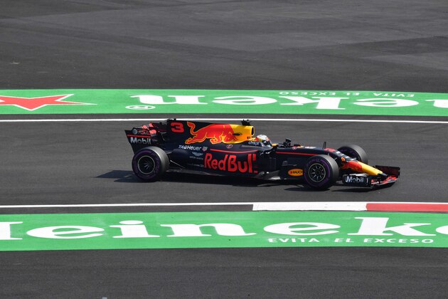 Red Bull's Australian driver Daniel Ricciardo during the first free practice of the F1 Mexico Grand Prix at the Hermanos Rodriguez racetrack in Mexico City on October 27, 2017. / AFP PHOTO / YURI CORTEZ        (Photo credit should read YURI CORTEZ/AFP/Getty Images)