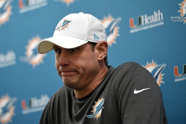 Miami Dolphins head coach Adam Gase speaks at a news conference after an NFL football game against the Baltimore Ravens, Thursday, Oct. 26, 2017, in Baltimore. (AP Photo/Nick Wass)