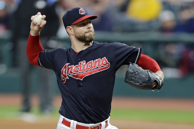 Cleveland Indians starting pitcher Corey Kluber delivers in the first inning of a baseball game against the Chicago White Sox, Saturday, Sept. 30, 2017, in Cleveland. (AP Photo/Tony Dejak)