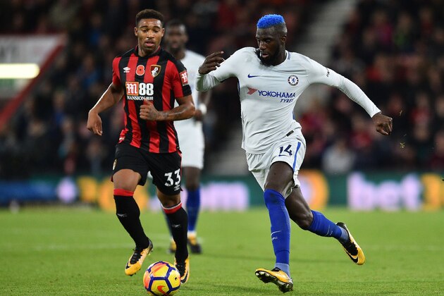 Chelsea's French midfielder Tiemoue Bakayoko runs with the ball during the English Premier League football match between Bournemouth and Chelsea at the Vitality Stadium in Bournemouth, southern England on October 28, 2017. / AFP PHOTO / Glyn KIRK / RESTRICTED TO EDITORIAL USE. No use with unauthorized audio, video, data, fixture lists, club/league logos or 'live' services. Online in-match use limited to 75 images, no video emulation. No use in betting, games or single club/league/player publications.  /         (Photo credit should read GLYN KIRK/AFP/Getty Images)