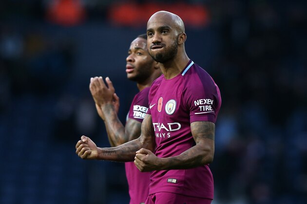 WEST BROMWICH, ENGLAND - OCTOBER 28: Fabian Delph of Manchester City celebrates victory after the Premier League match between West Bromwich Albion and Manchester City at The Hawthorns on October 28, 2017 in West Bromwich, England.  (Photo by Nigel Roddis/Getty Images)