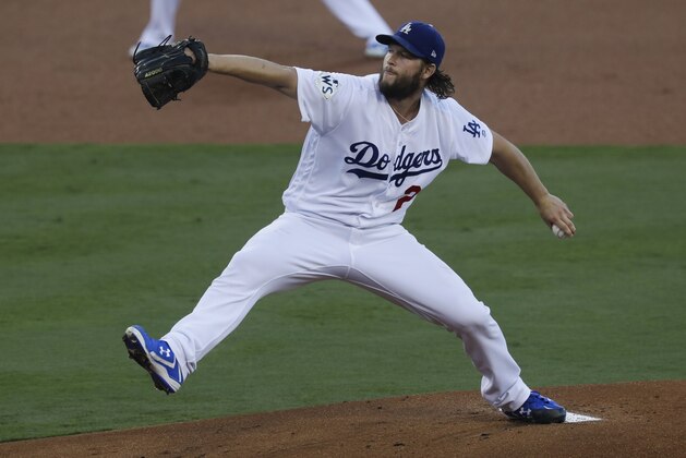 Los Angeles Dodgers starting pitcher Clayton Kershaw throws during the first inning of Game 1 of baseball's World Series against the Houston Astros Tuesday, Oct. 24, 2017, in Los Angeles. (AP Photo/Alex Gallardo) Los Angeles Dodgers starting pitcher Clayton Kershaw throws during the first inning of Game 1 of baseball's World Series against the Houston Astros Tuesday, Oct. 24, 2017, in Los Angeles. (AP Photo/Alex Gallardo)