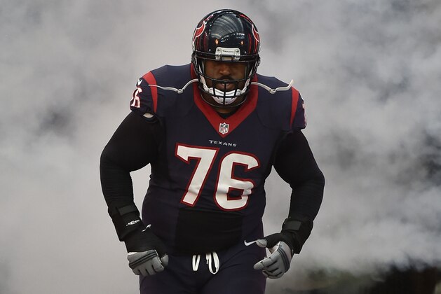 Houston Texans' Duane Brown is introduced before an NFL football game Sunday, Nov. 27, 2016, in Houston. (AP Photo/Eric Christian Smith)