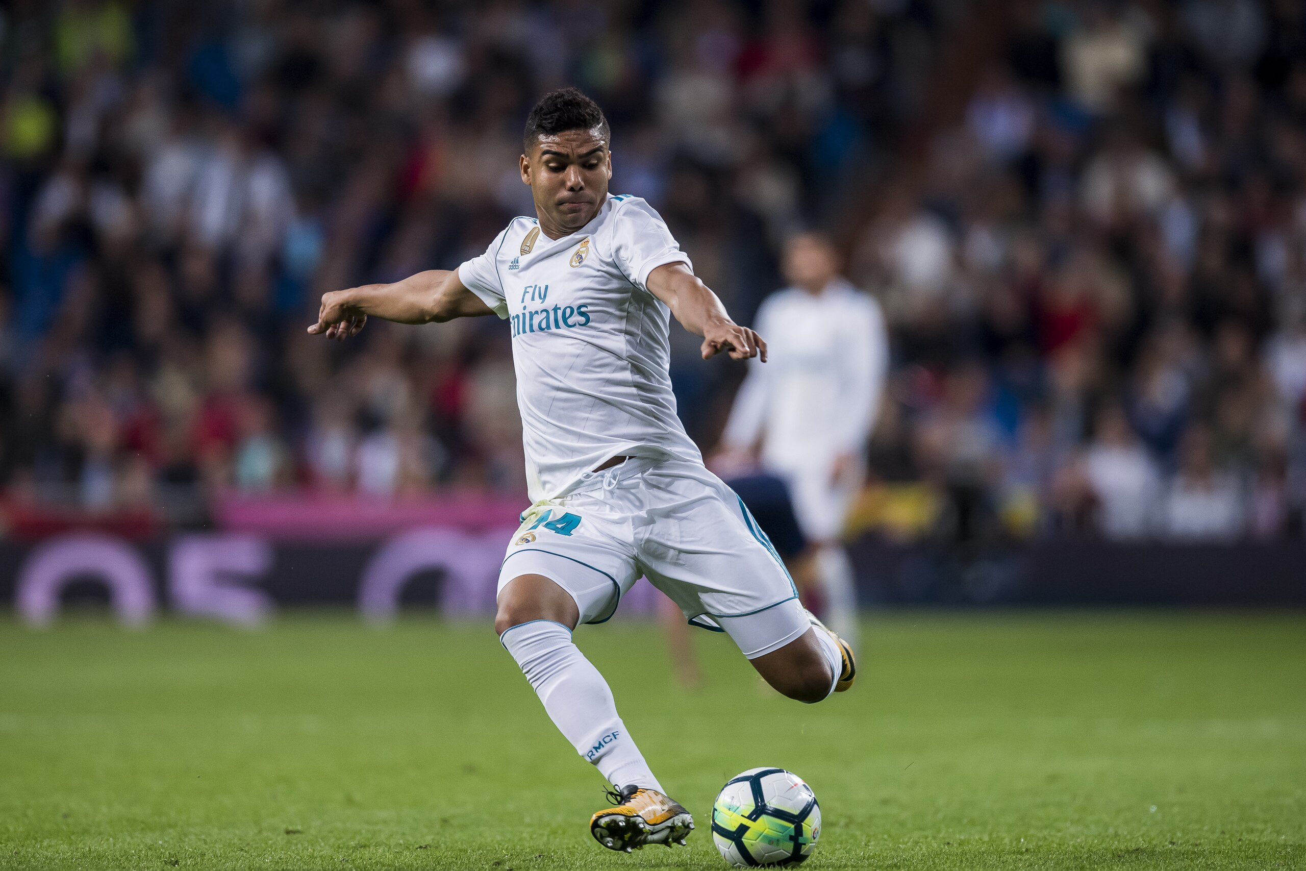 MADRID, SPAIN - OCTOBER 22: Carlos Henrique Casemiro of Real Madrid in action during the La Liga 2017-18 match between Real Madrid and SD Eibar at Estadio Santiago Bernabeu on 22 October 2017 in Madrid, Spain. (Photo by Power Sport Images/Getty Images)