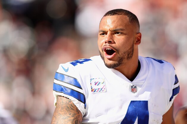SANTA CLARA, CA - OCTOBER 22: Dak Prescott #4 of the Dallas Cowboys stands on the sidelines during their game against the San Francisco 49ers at Levi's Stadium on October 22, 2017 in Santa Clara, California. (Photo by Ezra Shaw/Getty Images) SANTA CLARA, CA - OCTOBER 22: Dak Prescott #4 of the Dallas Cowboys stands on the sidelines during their game against the San Francisco 49ers at Levi's Stadium on October 22, 2017 in Santa Clara, California. (Photo by Ezra Shaw/Getty Images)