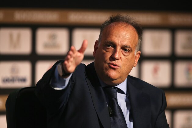 MANCHESTER, ENGLAND - SEPTEMBER 06:  Javier Tebas, La Liga President talks during day 3 of the Soccerex Global Convention at Manchester Central Convention Complex on September 6, 2017 in Manchester, England.  (Photo by Jan Kruger/Getty Images for Soccerex)