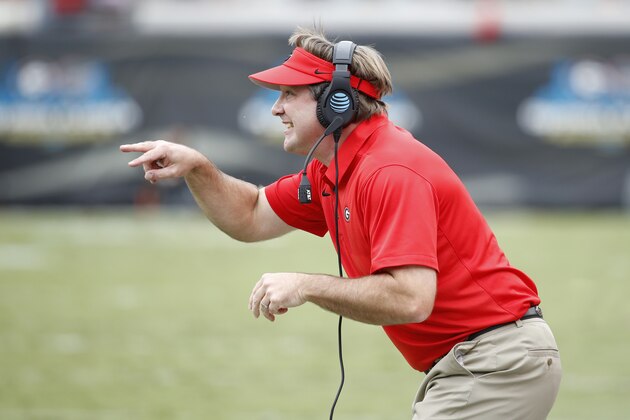 JACKSONVILLE, FL - OCTOBER 28: Georgia Bulldogs head coach Kirby Smart looks on during a game against the Florida Gators at EverBank Field on October 28, 2017 in Jacksonville, Florida. Georgia defeated Florida 42-7. (Photo by Joe Robbins/Getty Images)