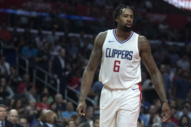 Los Angeles Clippers center DeAndre Jordan during the first half of an NBA basketball game against the Utah Jazz Tuesday, Oct. 24, 2017, in Los Angeles. (AP Photo/Kyusung Gong)