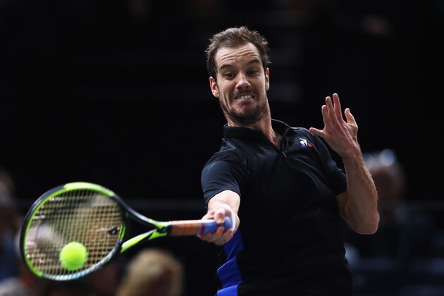 PARIS, FRANCE - OCTOBER 30:  Richard Gasquet of France competes against Benoit Paire of France during Day 1 of the Rolex Paris Masters held at the AccorHotels Arena on October 30, 2017 in Paris, France.  (Photo by Dean Mouhtaropoulos/Getty Images)