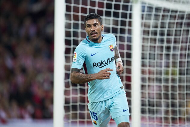 BILBAO, SPAIN - OCTOBER 28:  Paulinho of FC Barcelona celebrates after scoring his team's second goal during the La Liga match between Athletic Club Bilbao and FC Barcelona at San Mames Stadium on October 28, 2017 in Bilbao, Spain.  (Photo by Juan Manuel Serrano Arce/Getty Images)