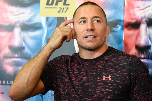 MONTREAL, QC - OCTOBER 25:  Georges St-Pierre addresses members of the media during the UFC Media Day at Tristar Gym on October 25, 2017 in Montreal, Quebec, Canada.  (Photo by Minas Panagiotakis/Getty Images)