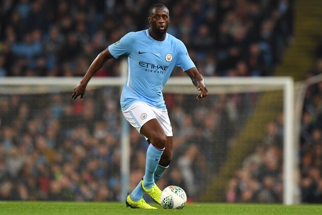 Manchester City's Ivorian midfielder Yaya Toure looks to pass the ball during the English League Cup fourth round football match between Manchester City and Wolverhampton Wanderers at the Etihad Stadium in Manchester, north west England, on October 24, 2017. / AFP PHOTO / Anthony DEVLIN / RESTRICTED TO EDITORIAL USE. No use with unauthorized audio, video, data, fixture lists, club/league logos or 'live' services. Online in-match use limited to 75 images, no video emulation. No use in betting, games or single club/league/player publications.  /         (Photo credit should read ANTHONY DEVLIN/AFP/Getty Images)