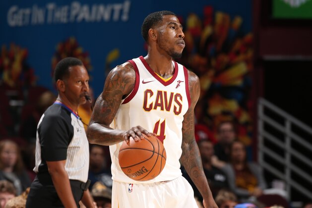CLEVELAND, OH - OCTOBER 10: Iman Shumpert #4 of the Cleveland Cavaliers handles the ball against the Chicago Bulls during a preseason game on October 10, 2017 at Quicken Loans Arena in Cleveland, Ohio. NOTE TO USER: User expressly acknowledges and agrees that, by downloading and/or using this Photograph, user is consenting to the terms and conditions of the Getty Images License Agreement. Mandatory Copyright Notice: Copyright 2017 NBAE (Photo by Gary Dineen/NBAE via Getty Images)