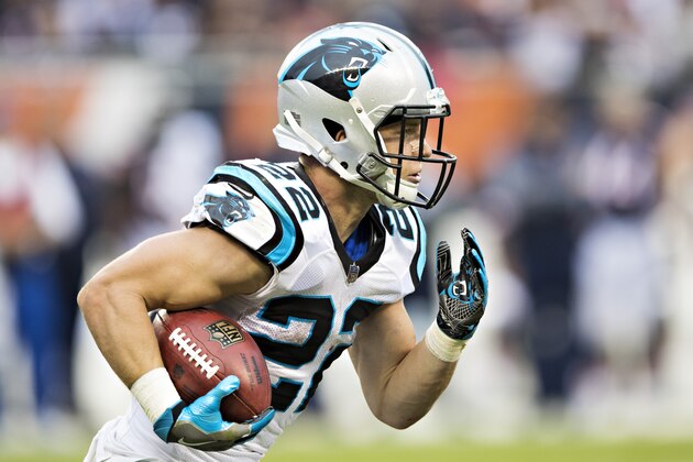 CHICAGO, IL - OCTOBER 22:  Christian McCaffery #22 of the Carolina Panthers runs the ball during a game against the Chicago Bears at Soldier Field on October 22, 2017 in Chicago, Illinois.  The Bears defeated the Panthers 17-3.  (Photo by Wesley Hitt/Getty Images)