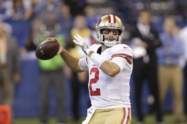 San Francisco 49ers quarterback Brian Hoyer (2) throws during the first half of an NFL football game against the Indianapolis Colts, Sunday, Oct. 8, 2017, in Indianapolis. (AP Photo/AJ Mast)