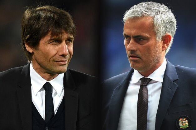 FILE PHOTO (EDITORS NOTE: GRADIENT ADDED - COMPOSITE OF TWO IMAGES - Image numbers (L) 648790058 and 586900360) In this composite image a comparision has been made between  Antonio Conte, Manager of Chelsea and Jose Mourinho,Manager of Manchester United. Chelsea and Manchester United meet in one of the  Emirates FA Cup Quarter-Finals at Stamford Bridge on March 13, 2017 in London,England.   ***LEFT IMAGE*** STRATFORD, ENGLAND - MARCH 06: Antonio Conte, Manager of Chelsea looks on during the Premier League match between West Ham United and Chelsea at London Stadium on March 6, 2017 in Stratford, England. (Photo by Michael Regan/Getty Images) ***RIGHT IMAGE*** LONDON, ENGLAND - AUGUST 07: Manager of Manchester United, Jose Mourinho watches on during The FA Community Shield match between Leicester City and Manchester United at Wembley Stadium on August 7, 2016 in London, England. (Photo by Ben Hoskins/Getty Images)