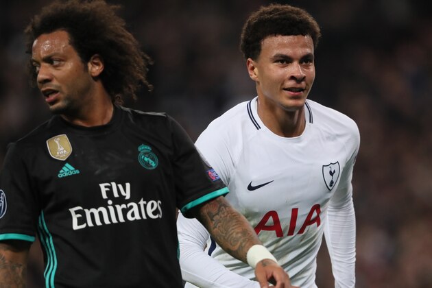 LONDON, ENGLAND - NOVEMBER 01: Dele Alli of Tottenham Hotspur celebrates after scoring a goal to make it 1-0 during the UEFA Champions League group H match between Tottenham Hotspur and Real Madrid at Wembley Stadium on November 1, 2017 in London, United Kingdom. (Photo by Matthew Ashton - AMA/Getty Images)