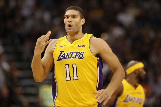 PHOENIX, AZ - OCTOBER 20:  Brook Lopez #11 of the Los Angeles Lakers reacts after hitting a three point shot against the Phoenix Suns during the second half of the NBA game at Talking Stick Resort Arena on October 20, 2017 in Phoenix, Arizona. The Lakers defeated the Suns 132-130. NOTE TO USER: User expressly acknowledges and agrees that, by downloading and or using this photograph, User is consenting to the terms and conditions of the Getty Images License Agreement.  (Photo by Christian Petersen/Getty Images)