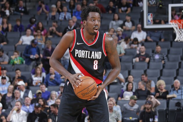 SACRAMENTO, CA - OCTOBER 9: Al-Faroug Aminu #8 of the Portland Trail Blazers handles the ball against the Sacramento Kings on October 9, 2017 at Golden 1 Center in Sacramento, California. NOTE TO USER: User expressly acknowledges and agrees that, by downloading and or using this photograph, User is consenting to the terms and conditions of the Getty Images Agreement. Mandatory Copyright Notice: Copyright 2017 NBAE (Photo by Rocky Widner/NBAE via Getty Images)