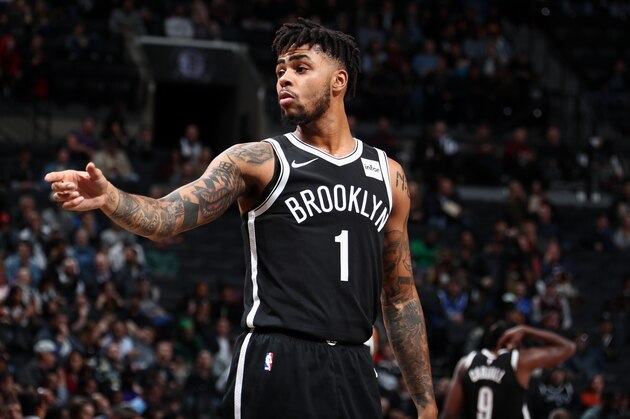 BROOKLYN, NY - OCTOBER 31: D'Angelo Russell #1 of the Brooklyn Nets looks on during the game against the Phoenix Suns on October 31, 2017 at Barclays Center in Brooklyn, New York. NOTE TO USER: User expressly acknowledges and agrees that, by downloading and or using this Photograph, user is consenting to the terms and conditions of the Getty Images License Agreement. Mandatory Copyright Notice: Copyright 2017 NBAE (Photo by Nathaniel S. Butler/NBAE via Getty Images) BROOKLYN, NY - OCTOBER 31: D'Angelo Russell #1 of the Brooklyn Nets looks on during the game against the Phoenix Suns on October 31, 2017 at Barclays Center in Brooklyn, New York. NOTE TO USER: User expressly acknowledges and agrees that, by downloading and or using this Photograph, user is consenting to the terms and conditions of the Getty Images License Agreement. Mandatory Copyright Notice: Copyright 2017 NBAE (Photo by Nathaniel S. Butler/NBAE via Getty Images)