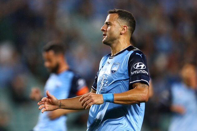 SYDNEY, AUSTRALIA - OCTOBER 27:  Bobo of Sydney FC reacts after a missed chance during the round four A-League match between Sydney FC and the Perth Glory at Allianz Stadium on October 27, 2017 in Sydney, Australia.  (Photo by Mark Kolbe/Getty Images)